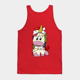 Cute unicorn Santa hat Christmas tree unicorn lover Xmas gift Tank Top